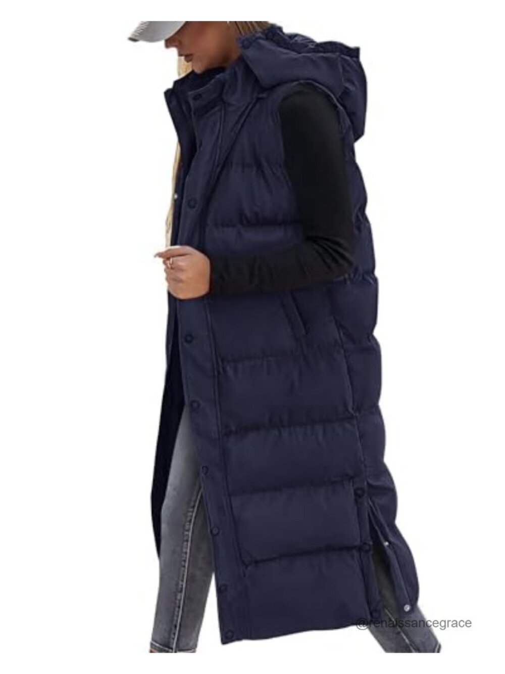Long Quilted Puffer Vest with Hood Sleeveless Winter Layering Coat